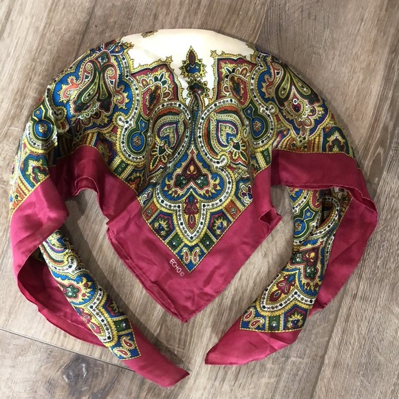 ECHO 100% Silk Paisley Print Scarf - Picture 4 of 6
